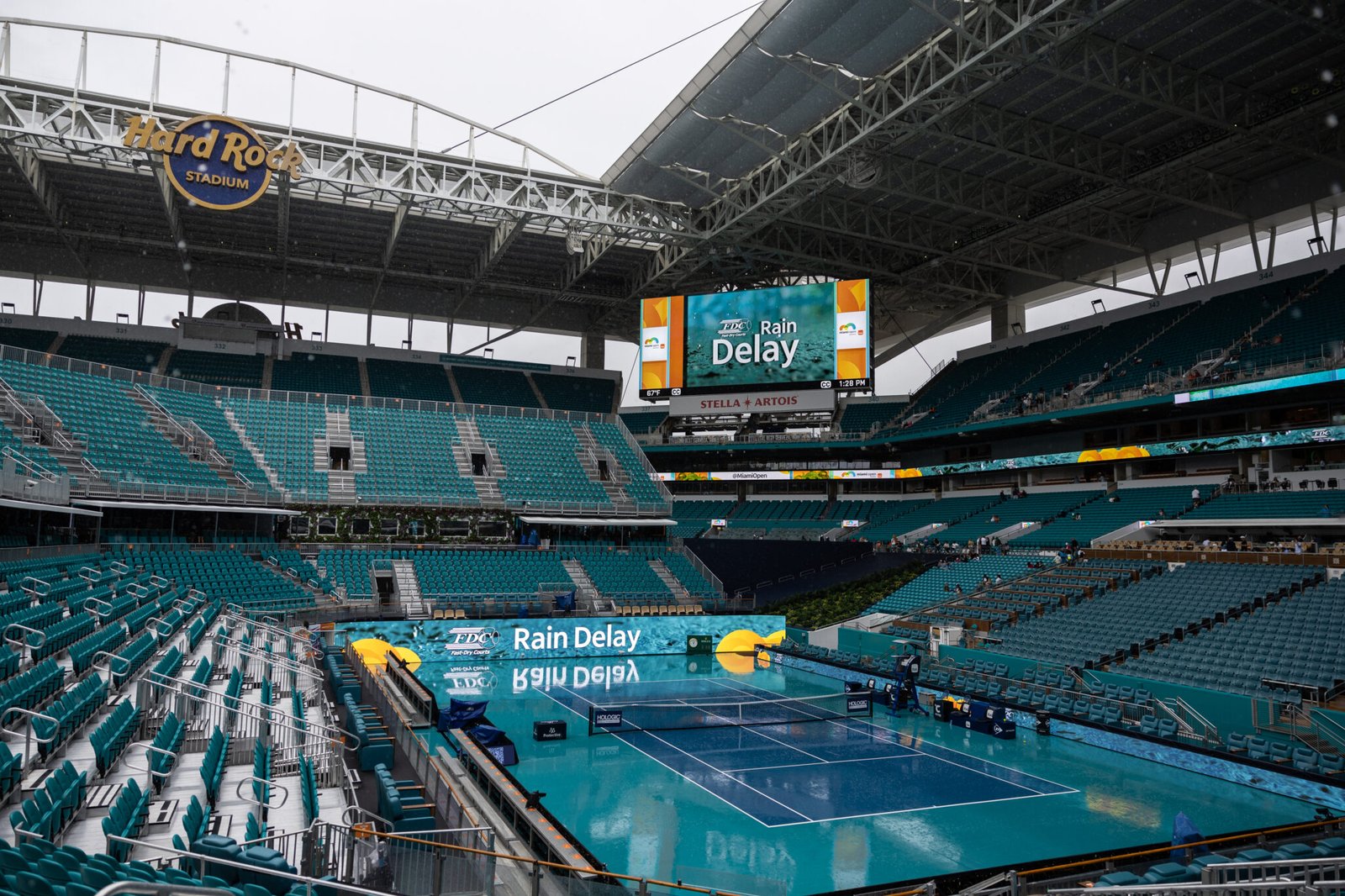 La lluvia en el Miami Open 2024.