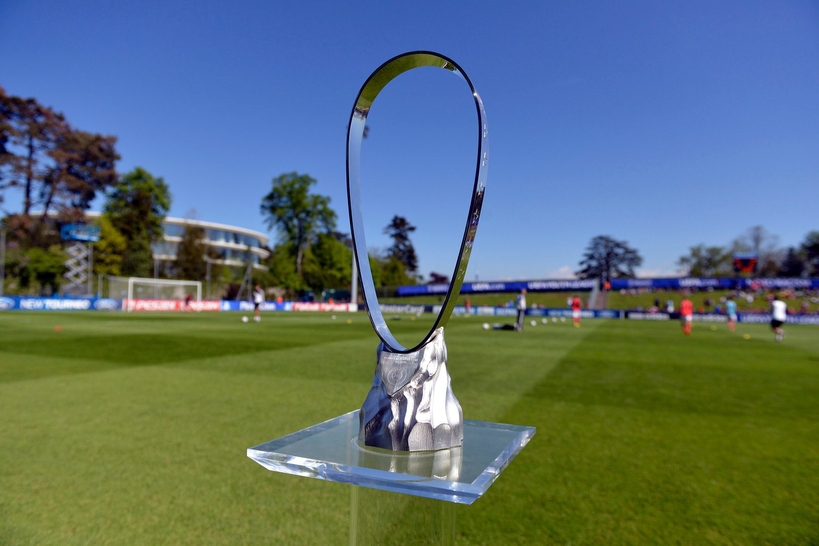 NYON, SWITZERLAND - APRIL 14: The Lennart Johansson trophy, the trophy of the UEFA Youth League Final is displayed prior to the UEFA Youth League Final match between SL Benfica and FC Barcelona at Colovray Stadium on April 14, 2014 in Nyon, Switzerland. (Photo by Harold Cunningham/Getty Images for UEFA)