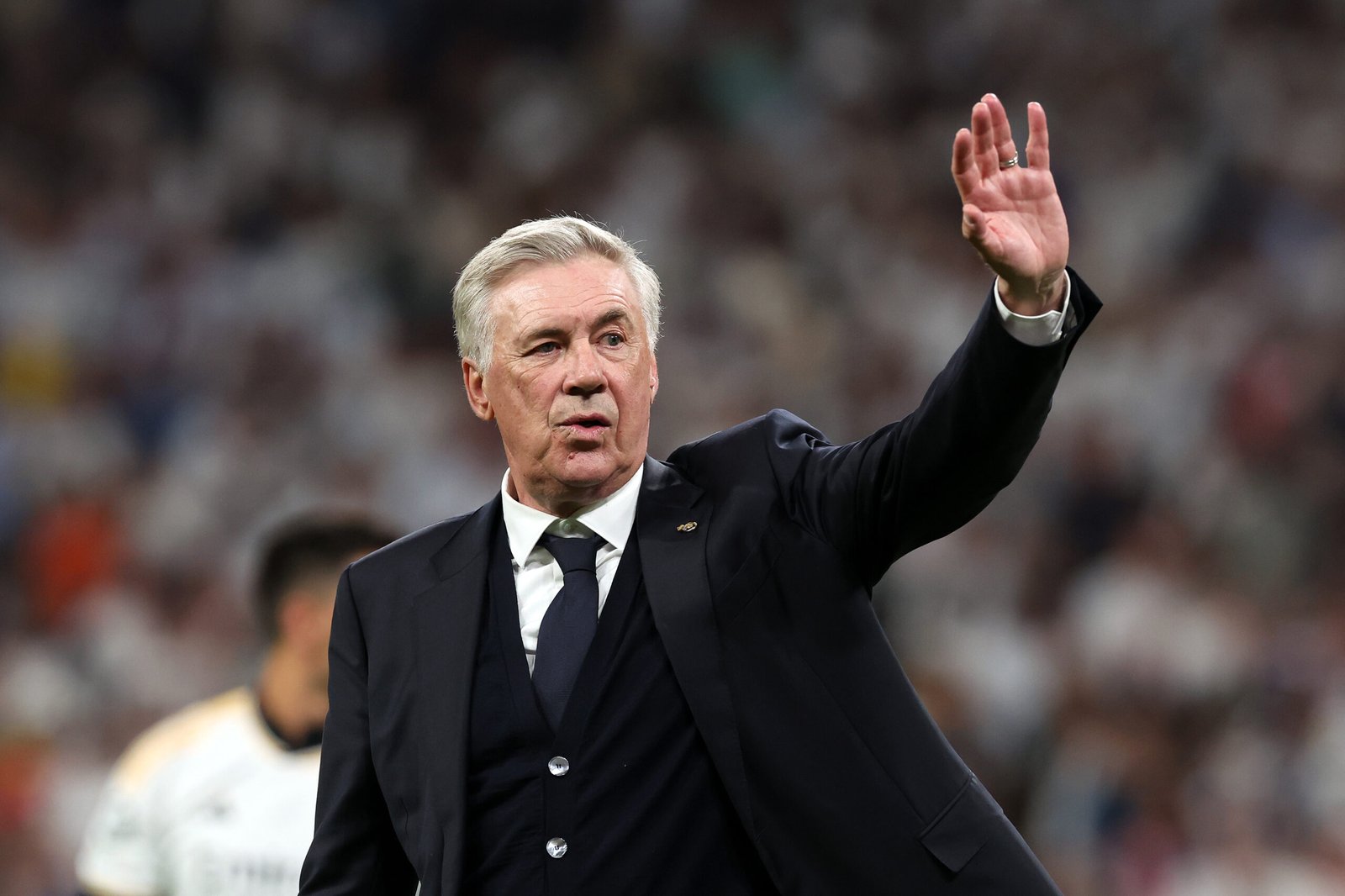 MADRID, SPAIN - MAY 08: Carlo Ancelotti, Head Coach of Real Madrid, celebrates after the team's victory during the UEFA Champions League semi-final second leg match between Real Madrid and FC Bayern München at Estadio Santiago Bernabeu on May 08, 2024 in Madrid, Spain. (Photo by Alexander Hassenstein/Getty Images)