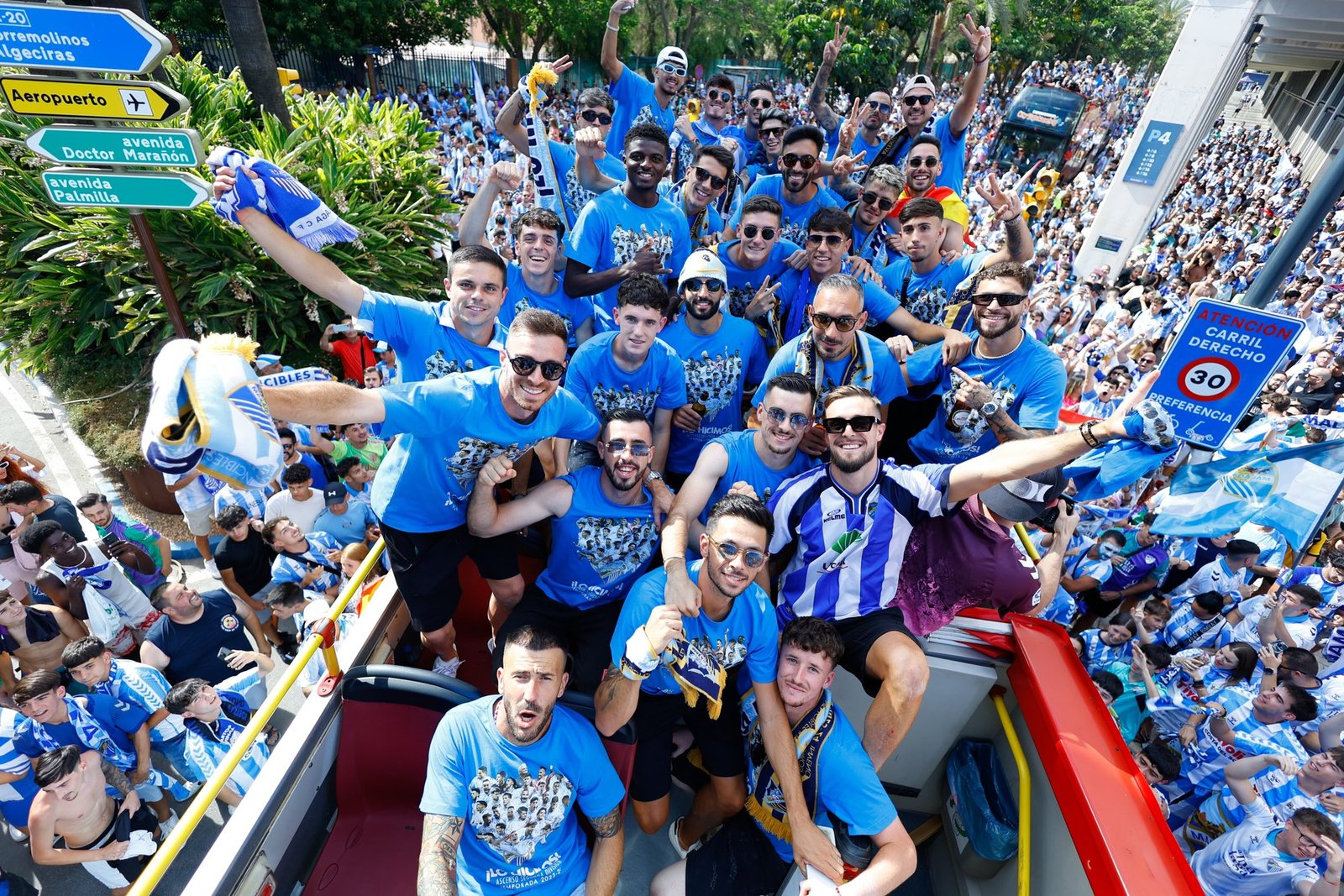 La celebración del ascenso del Málaga CF