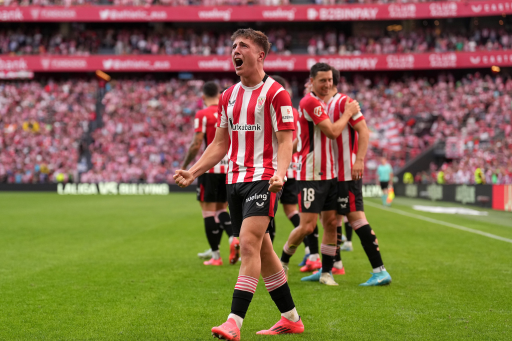 Jaureguizar celebra el gol de su equipo en San Mamés