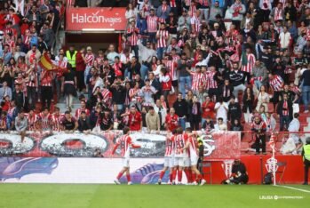 Celebración del Sporting en el gol contra el Real Zaragoza