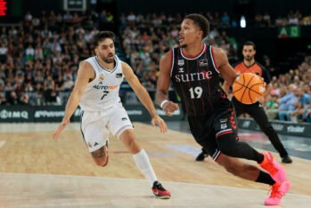 Pantzar y Campazzo durante el Surne Bilbao Basket - Real Madrid. Fuente: ACB