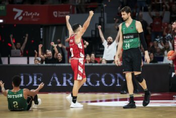 Spissu celebrando tras el pitido final contra el Joventut de Badalona