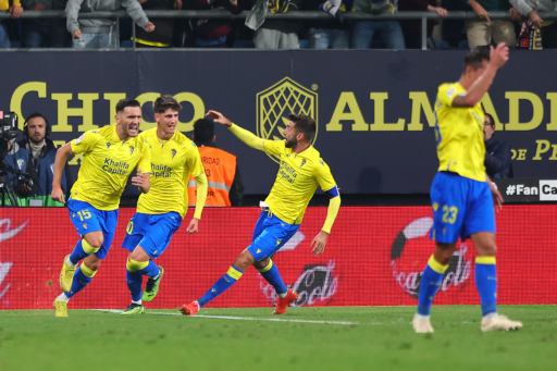 Lucas Pérez celebra un gol en el Nuevo Mirandilla