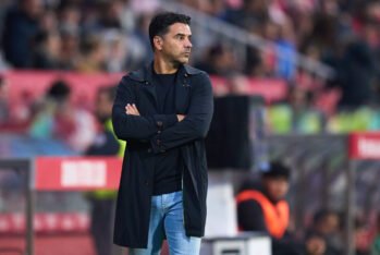 GIRONA, SPAIN - NOVEMBER 03: Girona FC Head Coach Michel Sanchez looks on during the LaLiga match between Girona FC and CD Leganes at Montilivi Stadium on November 03, 2024 in Girona, Spain. (Photo by Alex Caparros/Getty Images)