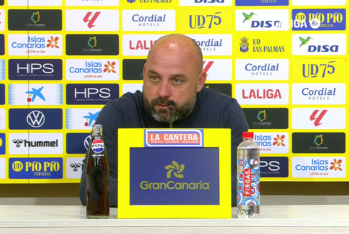 Manolo González en rueda de prensa tras el partido entre la UD Las Palmas y el RCD Espanyol. Foto: LaLiga.