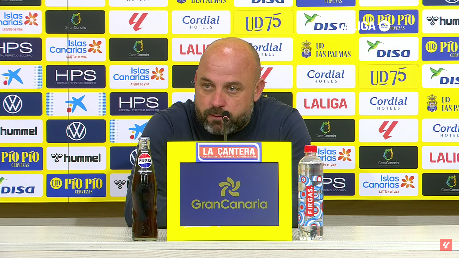 Manolo González en rueda de prensa tras el partido entre la UD Las Palmas y el RCD Espanyol. Foto: LaLiga.