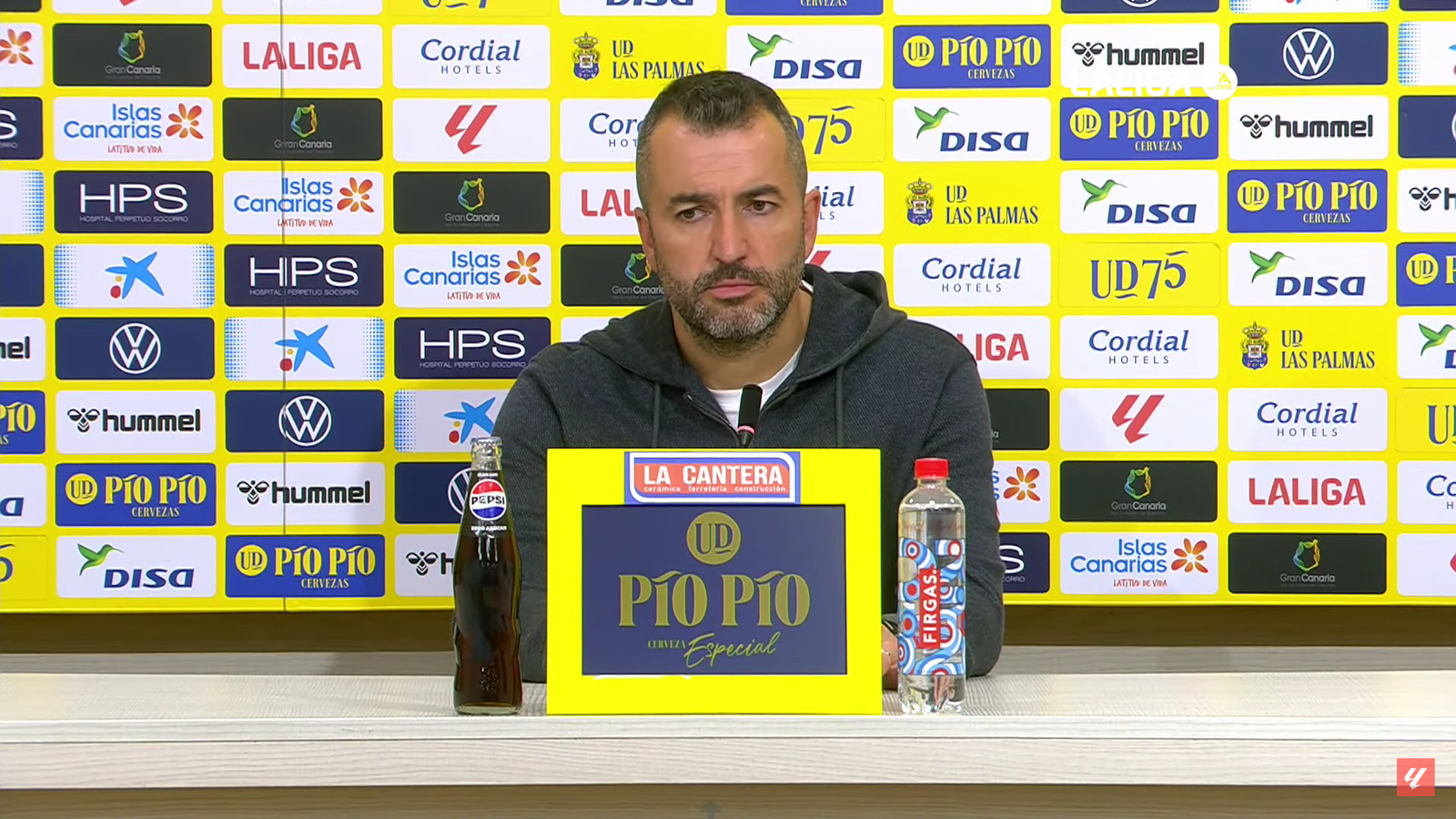 Diego Martínez en rueda de prensa tras el partido entre la UD Las Palmas y el RCD Espanyol. Foto: LaLiga.