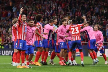 Jugadores del Atlético de Madrid celebran el triunfo ante el RB Leipzig