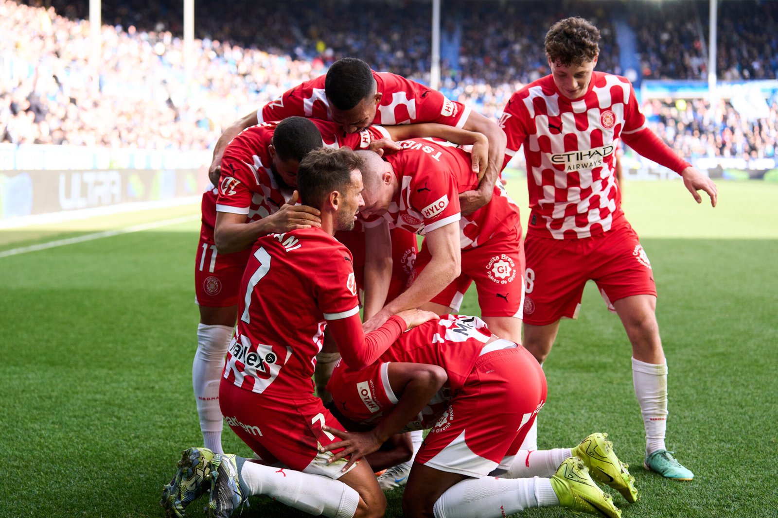 El Girona CF antes de jugar frente al Sevilla en Montilivi