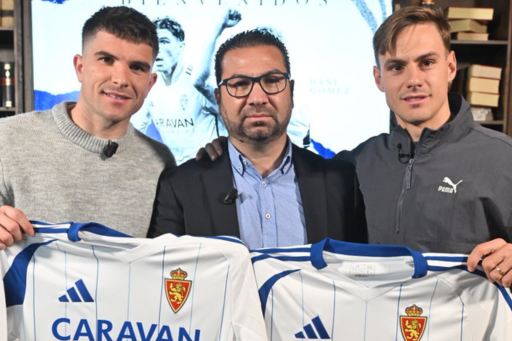 Dani Gómez y Raúl Guti con Juan Carlos Cordero en la presentación de los dos jugadores