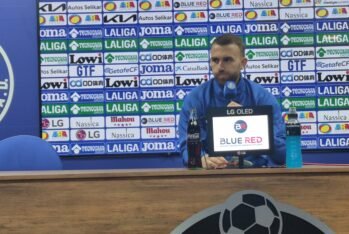 Borja Mayoral en la sala de prensa del Coliseum